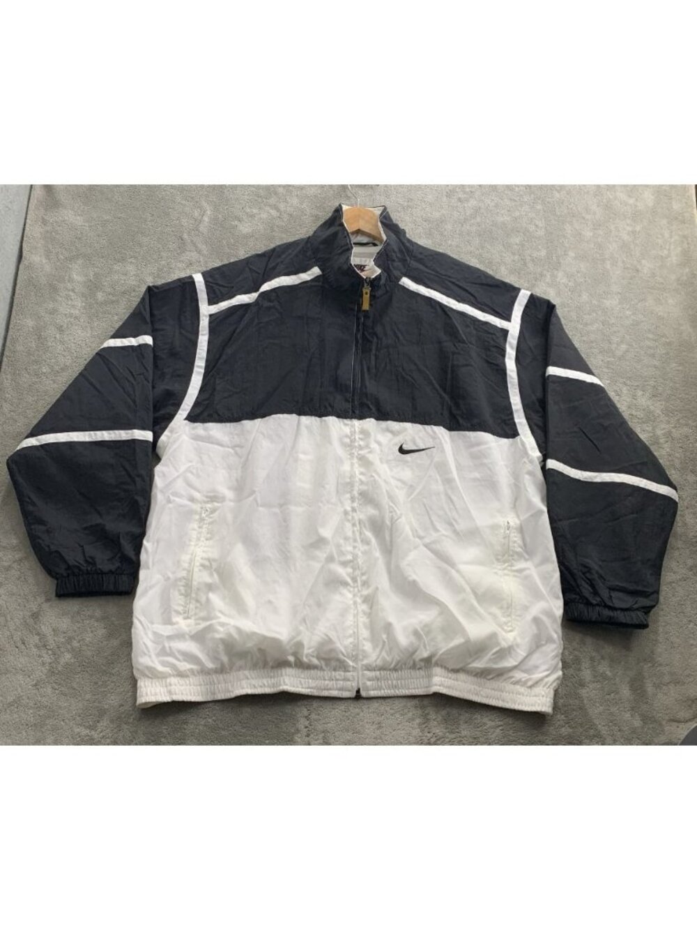 Vintage Nike Swoosh Windbreaker Jacket Mens XL Black White Colorblock 90s Track